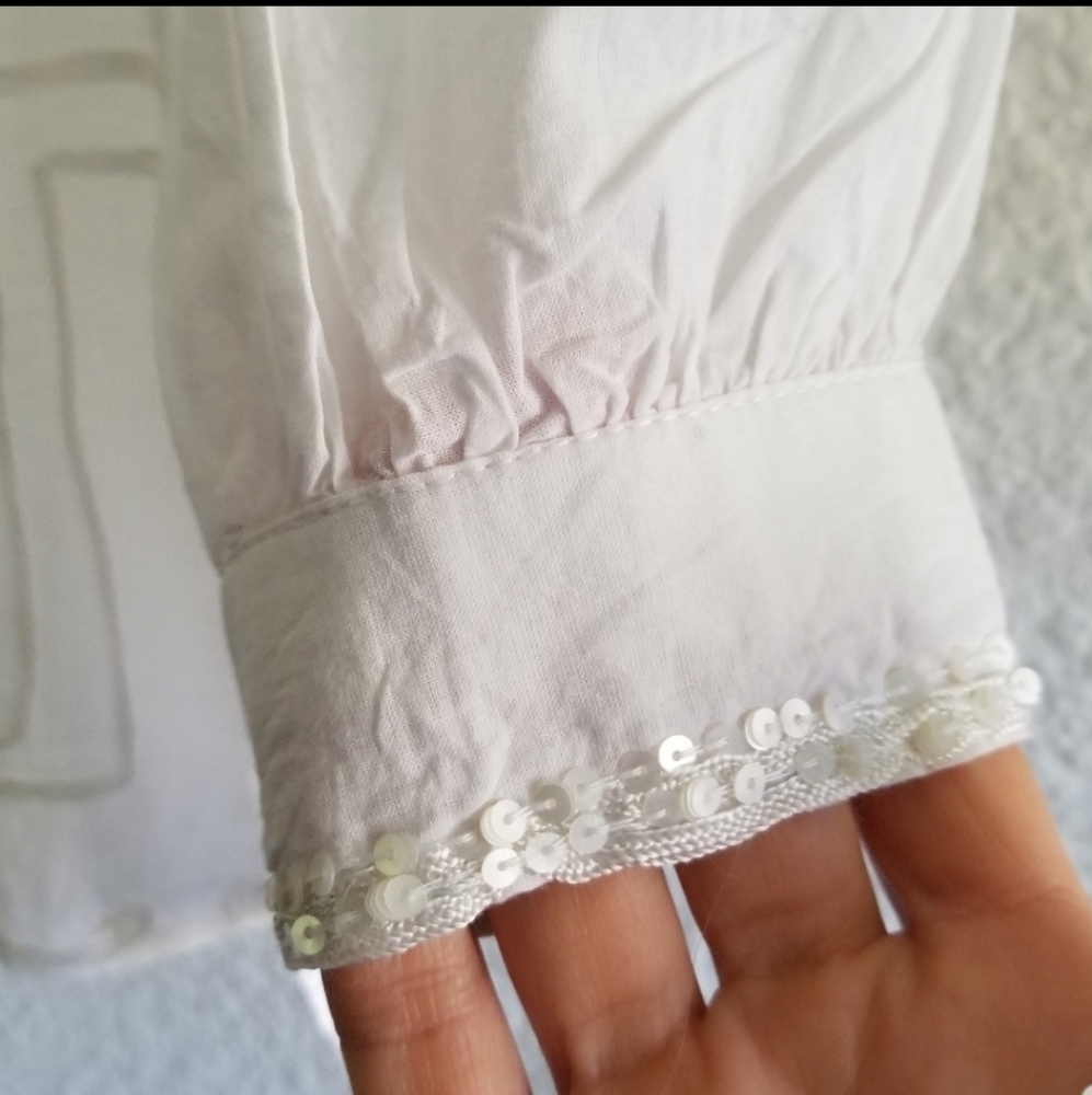 Kay Celine Embroidered Sequin Tunic Top White Size Small - Picture 6 of 8